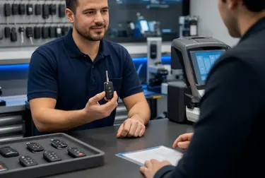 Profissional de chaveiro fazendo chave codificada em Sertãozinho.