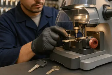 Profissional de chaveiro fazendo cópias de chaves em Sertãozinho.